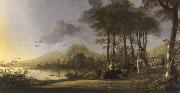 Aelbert Cuyp river landscape with horsemen and peasants oil